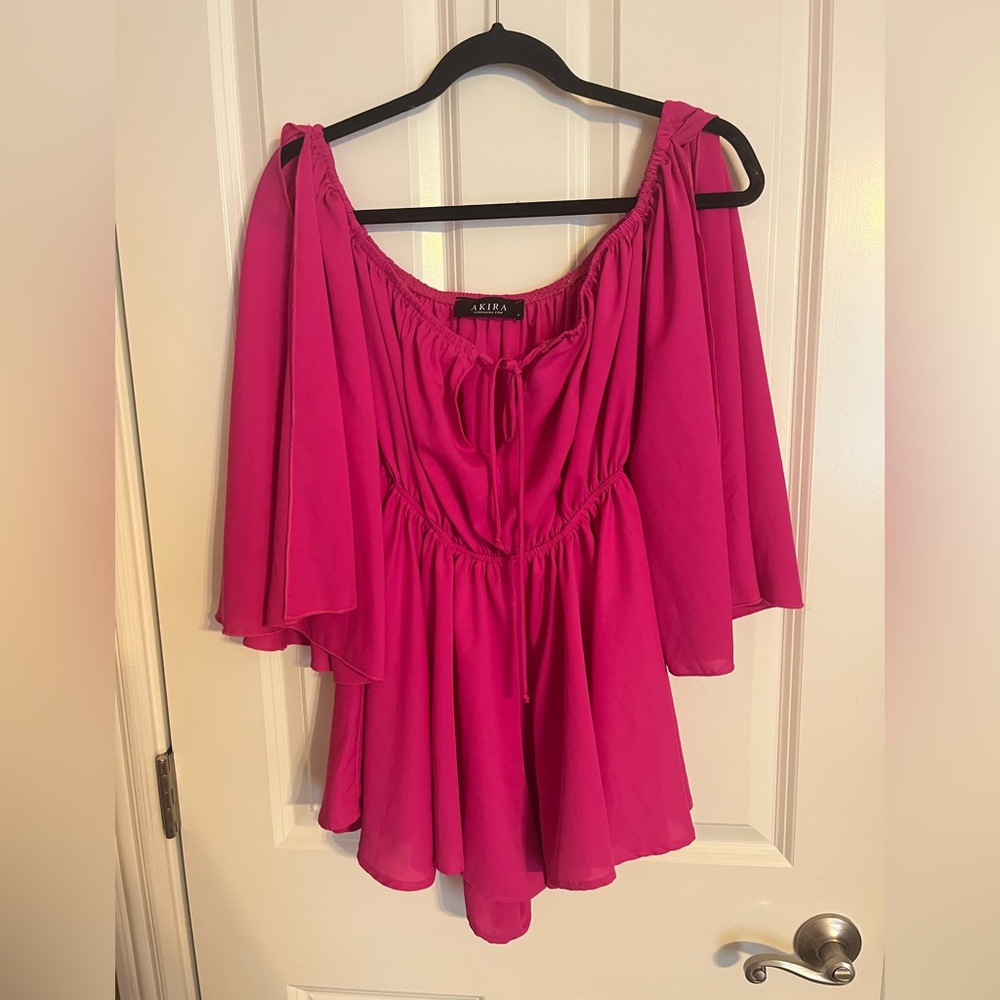 AKIRA hot pink romper with flowy open sleeves